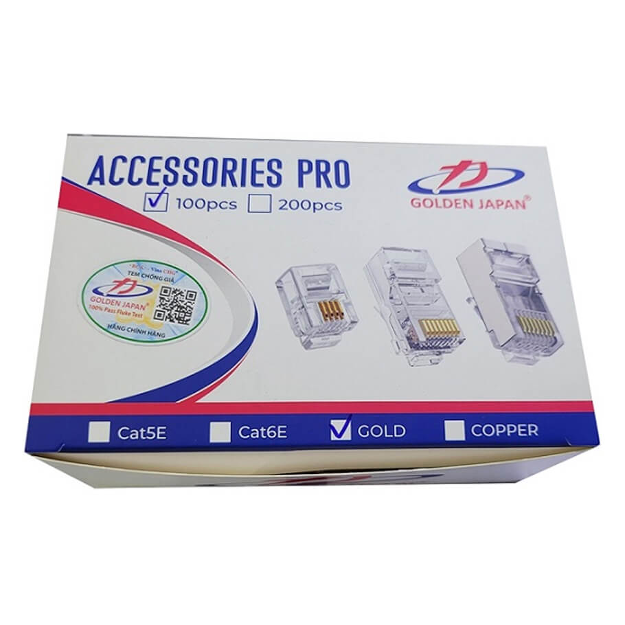 Đầu bấm cáp mạng RJ45 Golden Japan CAT5E chân vàng